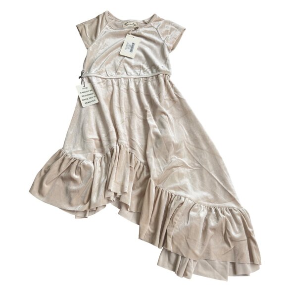 Joyfolie Girls Ivory Velvet High-Low Dress With Cap Sleeves & Ruffle Hem size 5 - Picture 7 of 10